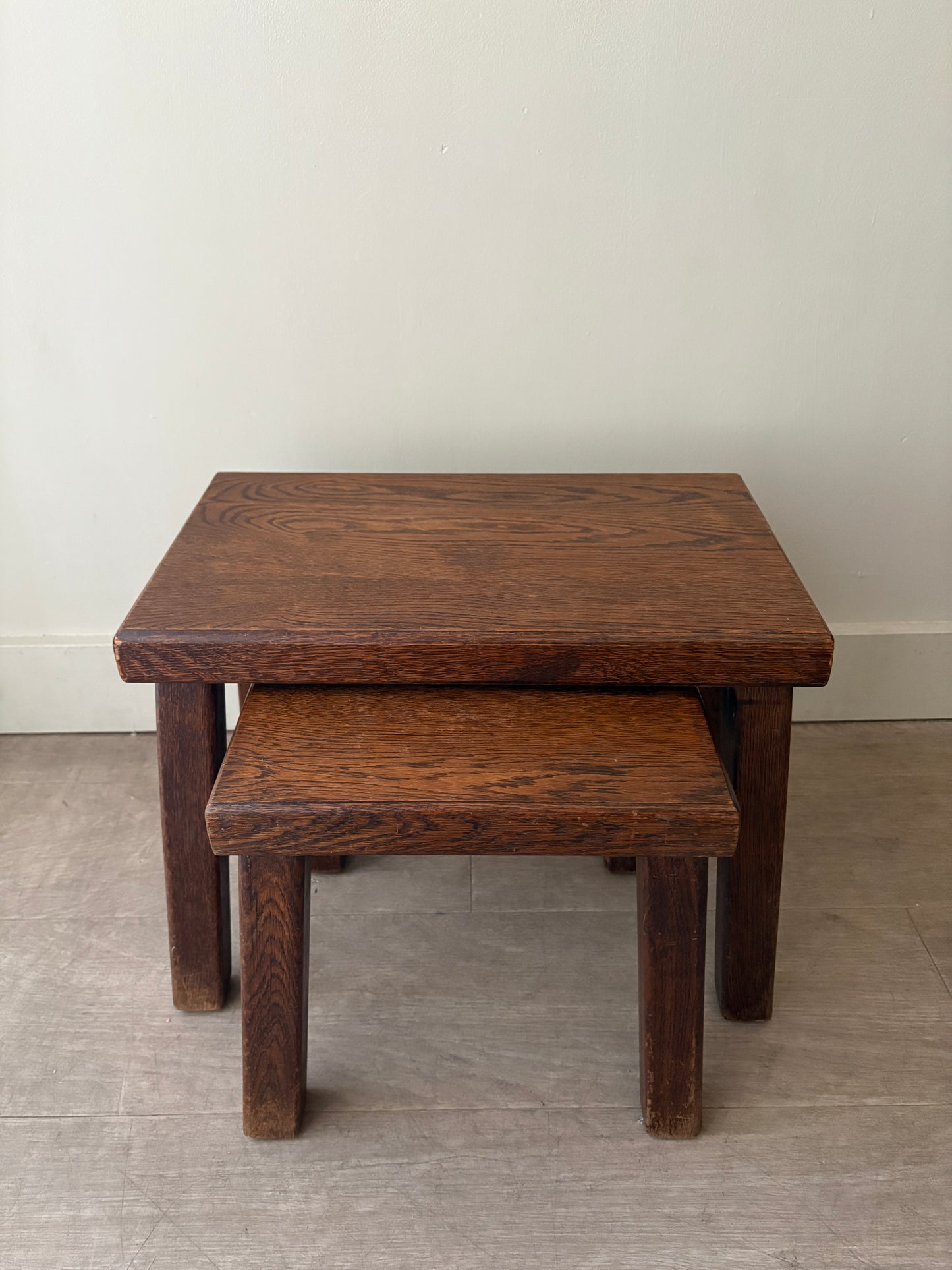 Belgian Brutalist oak nesting tables
