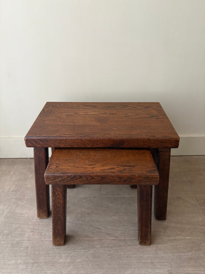 Belgian Brutalist oak nesting tables