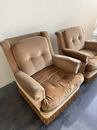 French green velvet lounge chairs (right)