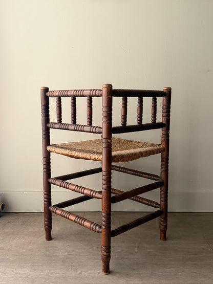 Dutch oak rush seat corner chair