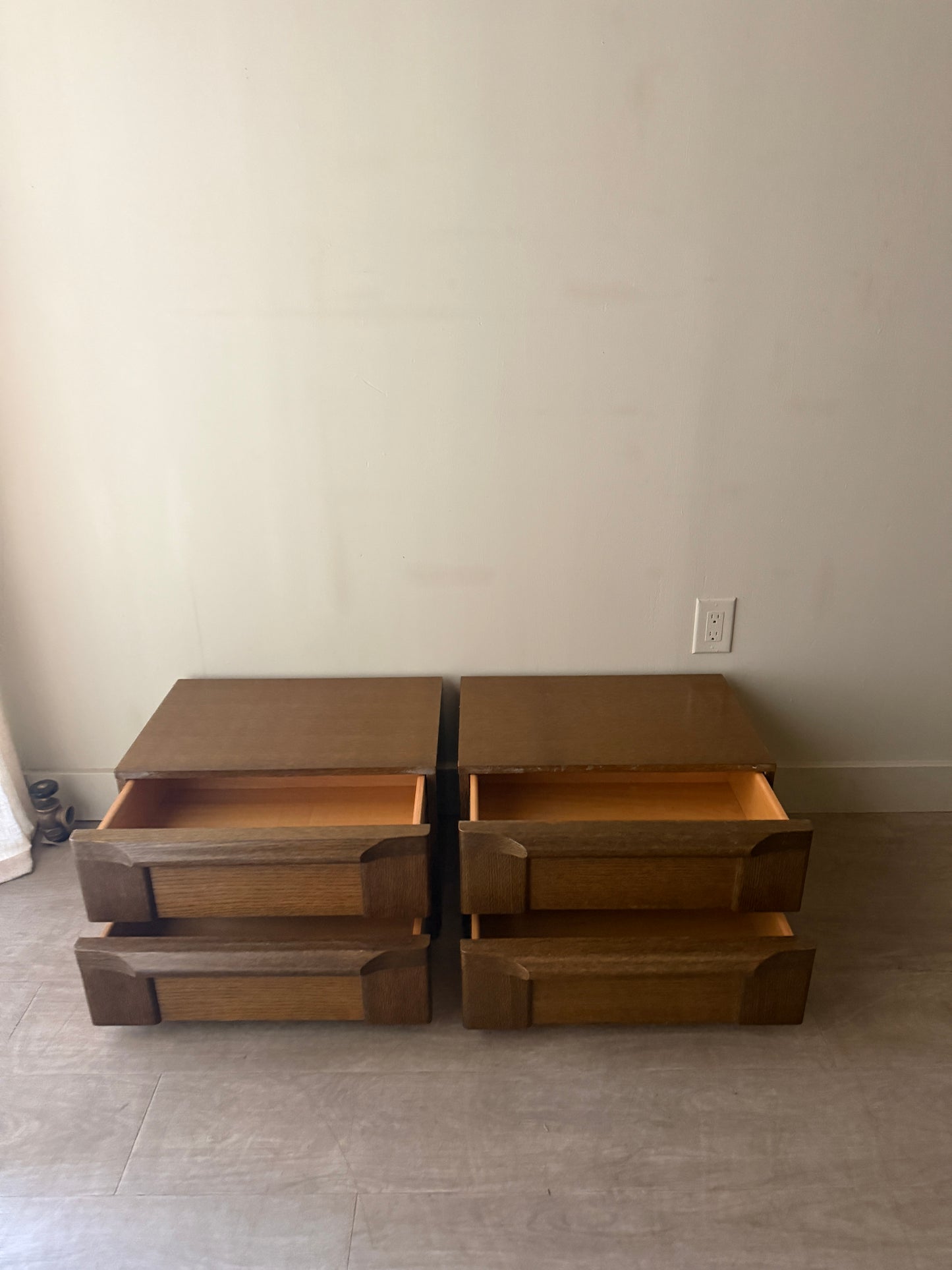 Pair of Brutalist Dutch oak nightstands.