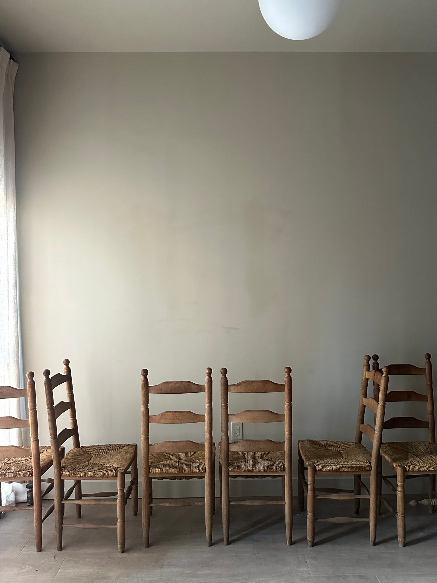 6 ball top oak and rush dining chairs. (Sets of 2)