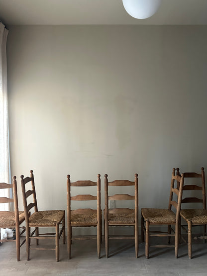 6 ball top oak and rush dining chairs. (Sets of 2)