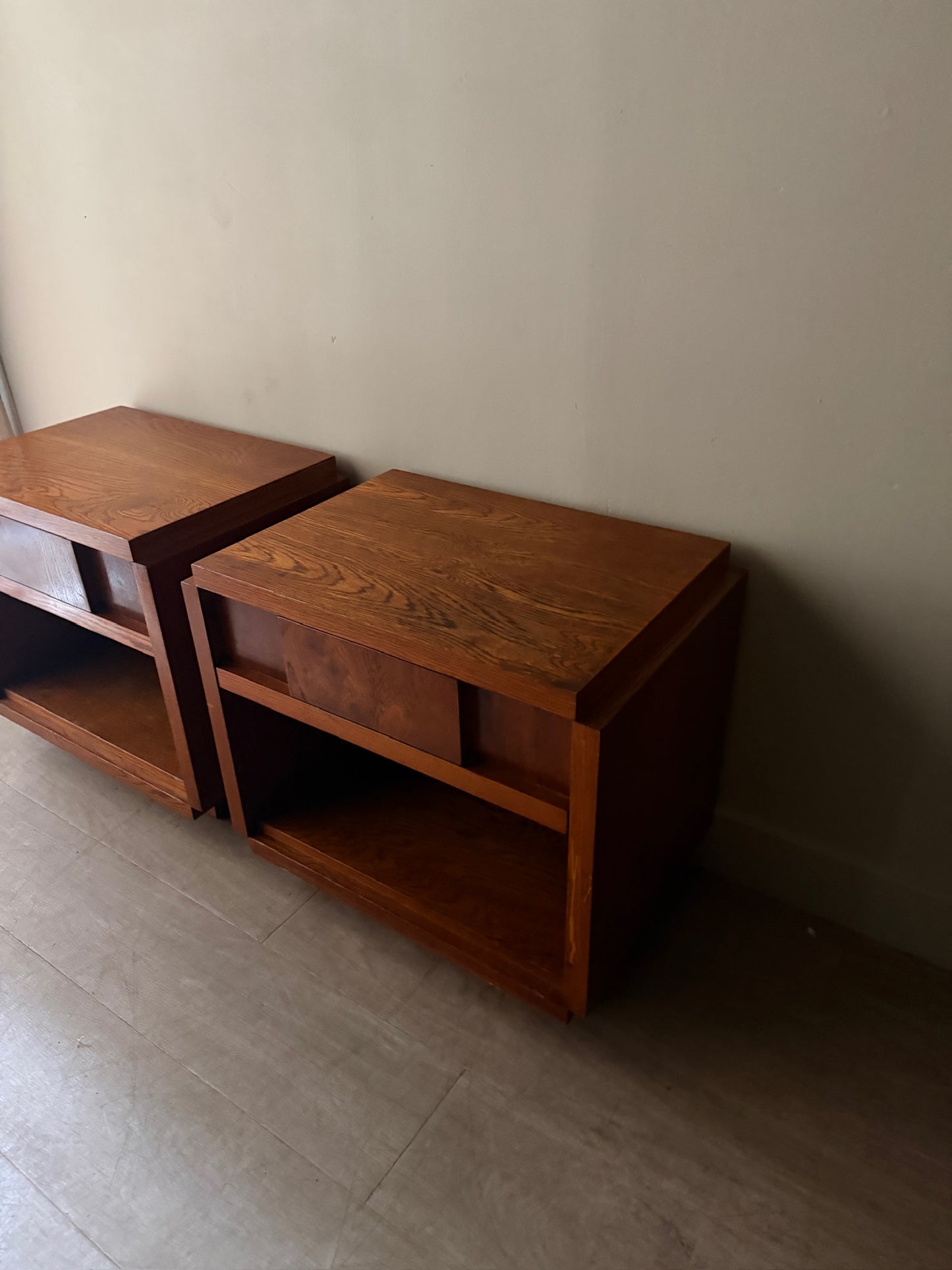 Lane walnut nightstands. Sold as a pair.