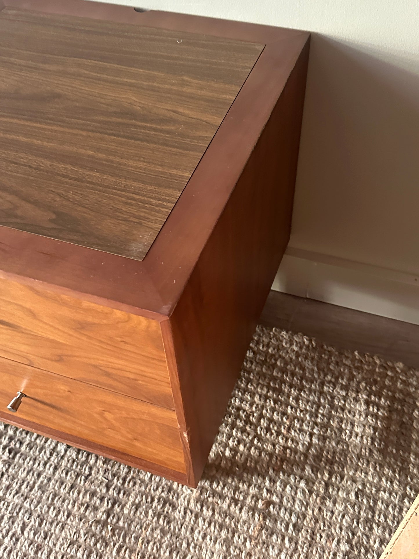 Walnut bedside tables. Sold individually.