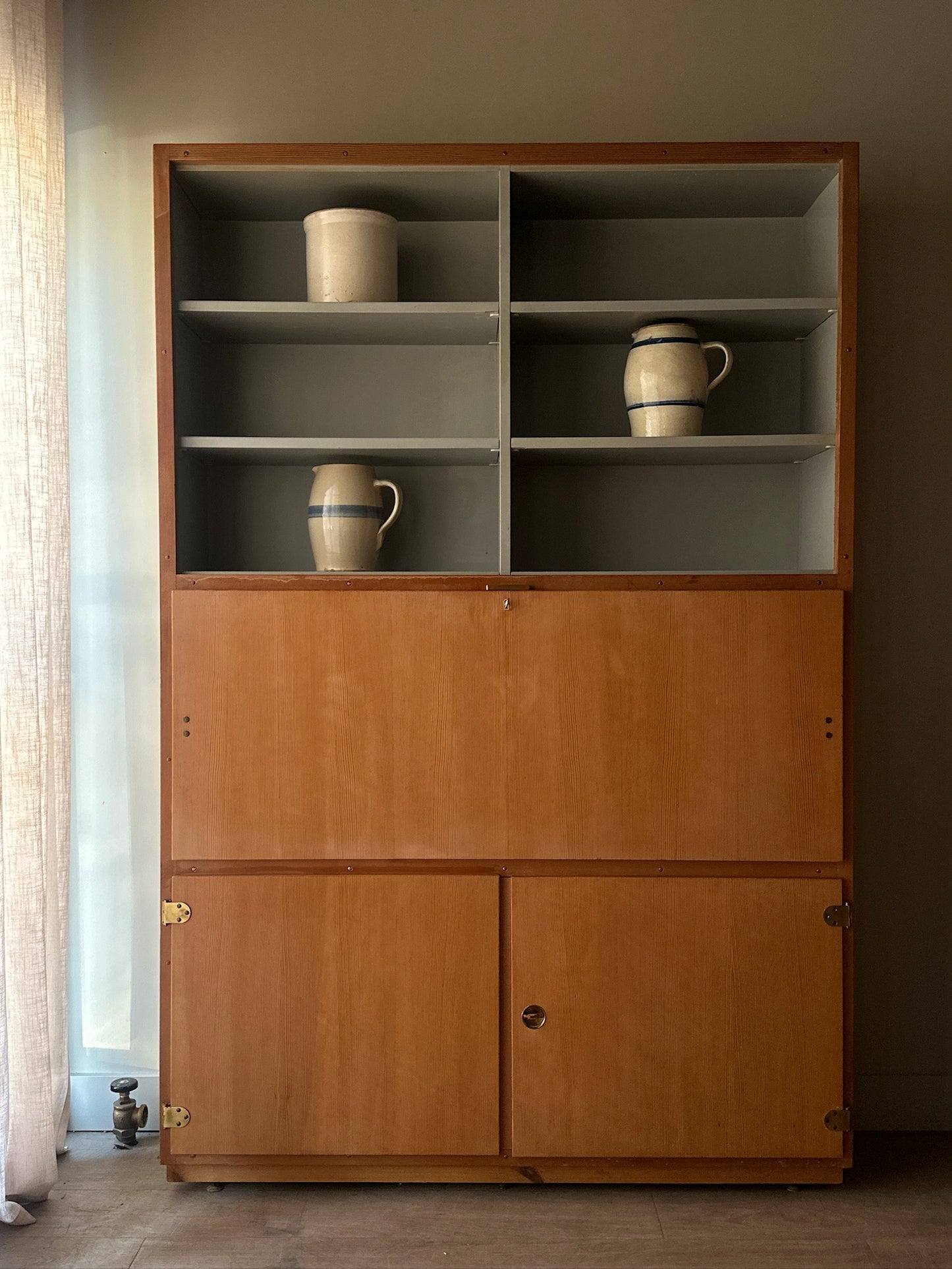 Swedish pine secretary bookcase cabinet