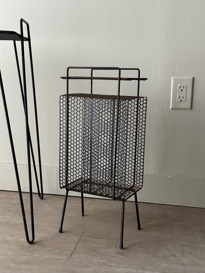 Black metal mesh side table (left)