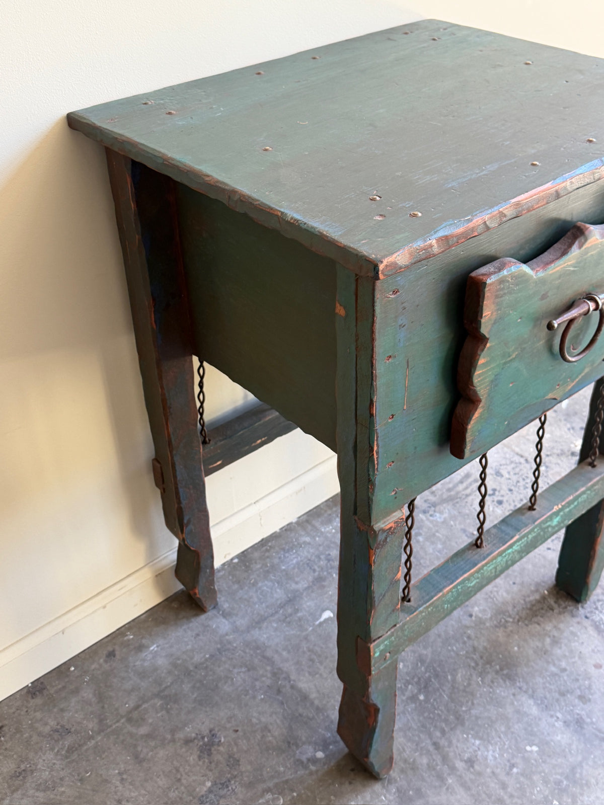 Green painted pine side table