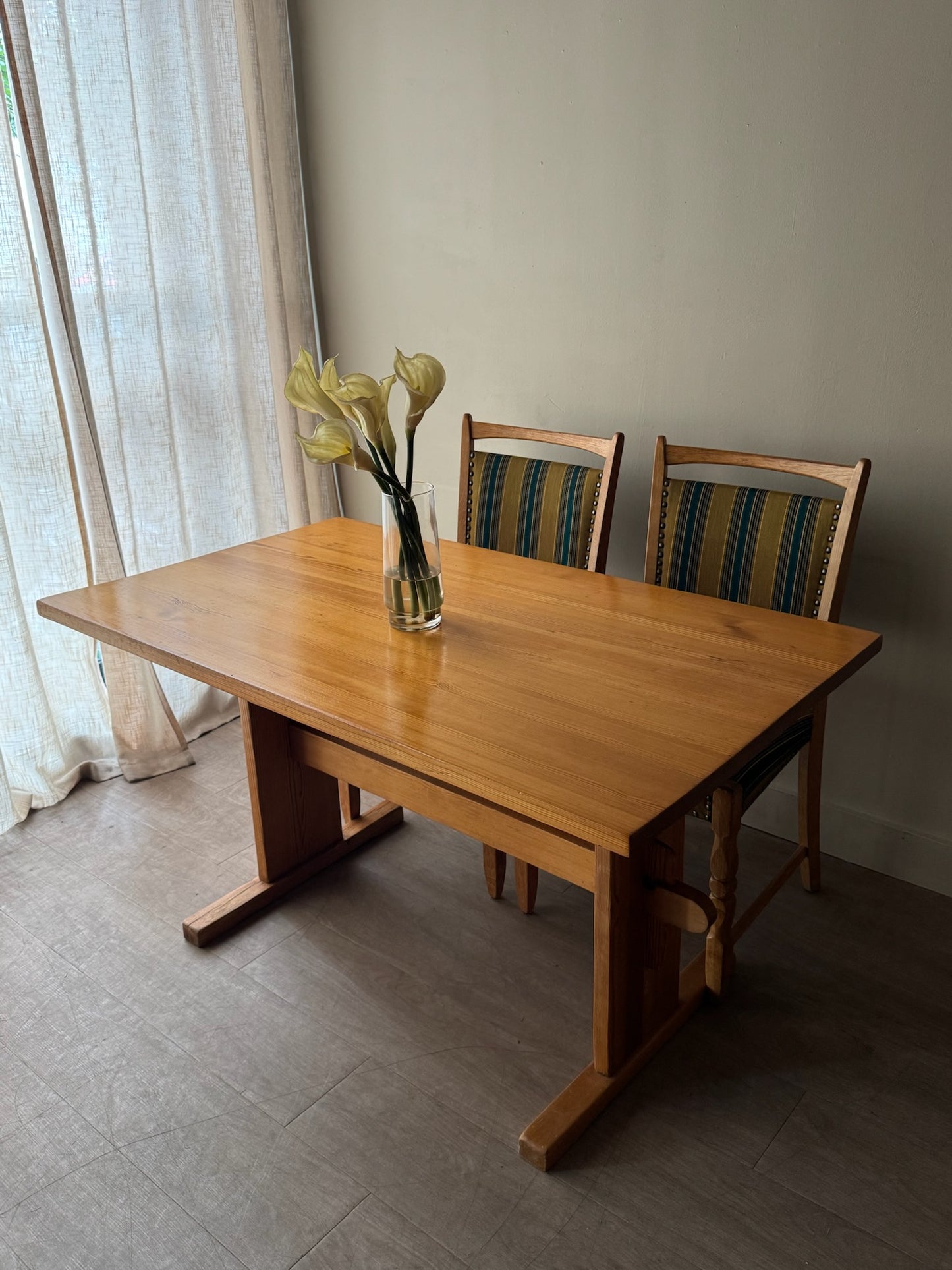 Danish pine trestle dining table