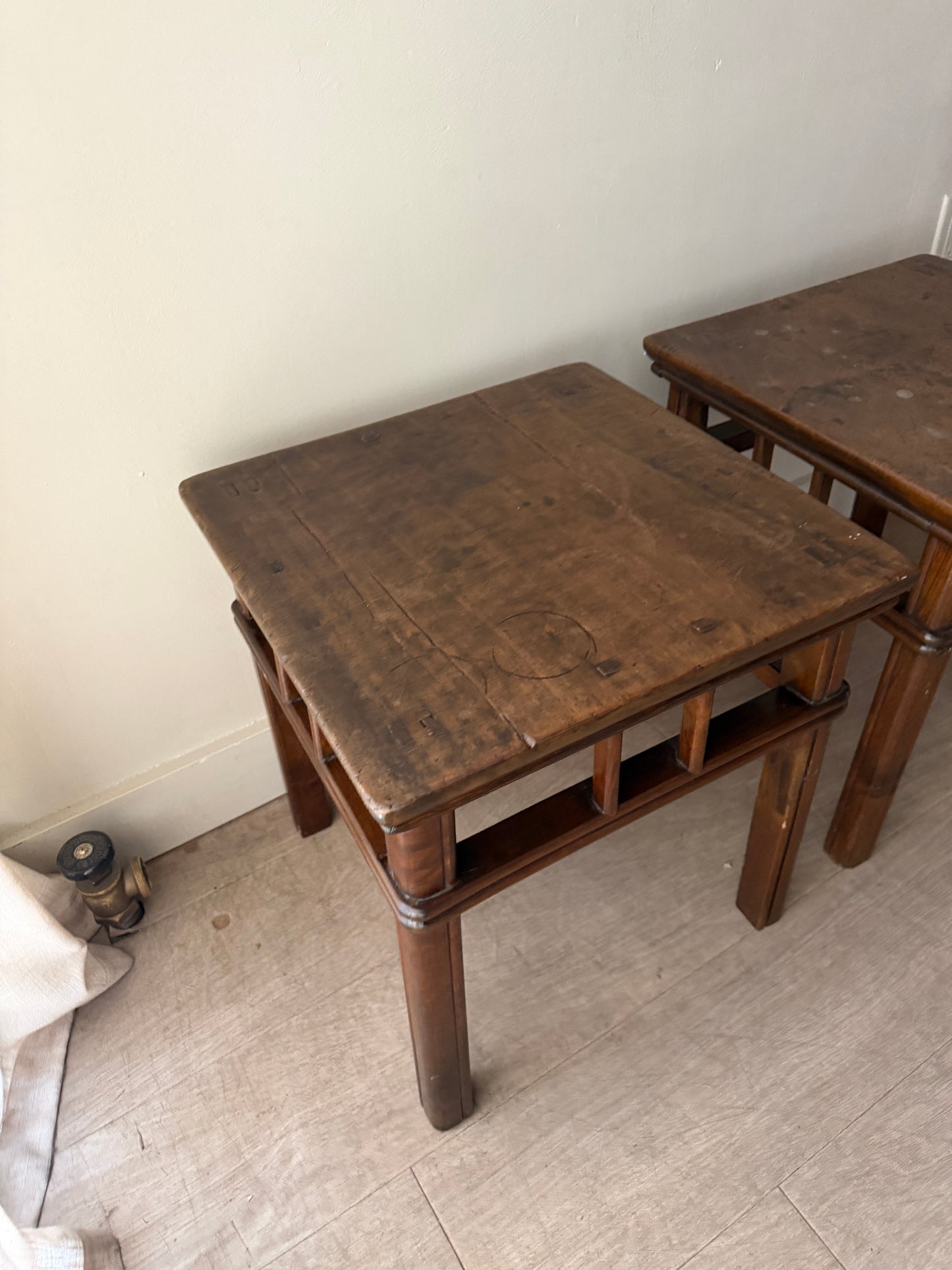 Pair of pine side tables. Sold as pair.