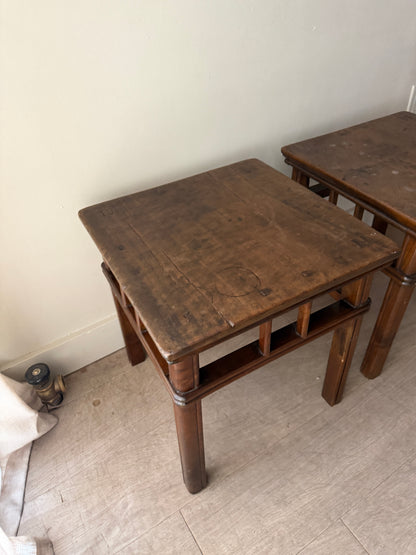 Pair of pine side tables. Sold as pair.