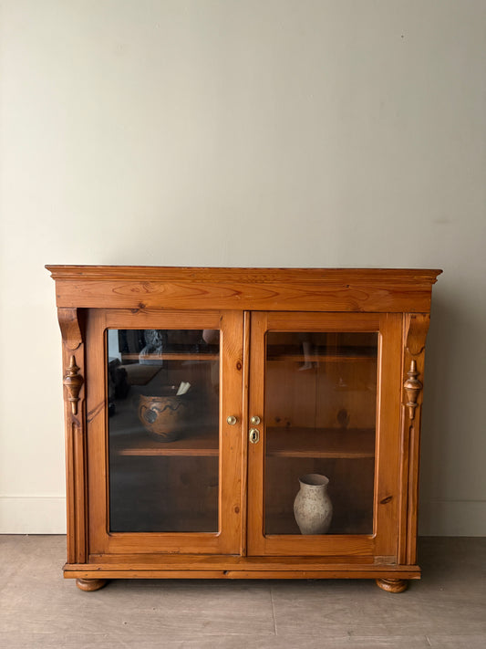 English waxed pine display cabinet
