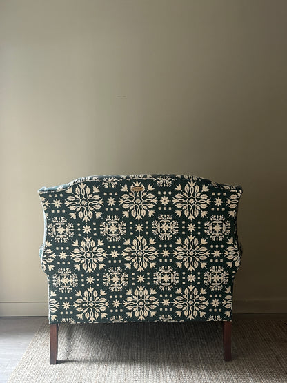 Blue and white floral settee