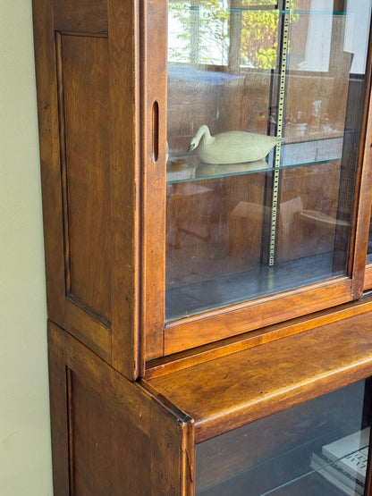 Walnut glass mercantile two piece display case