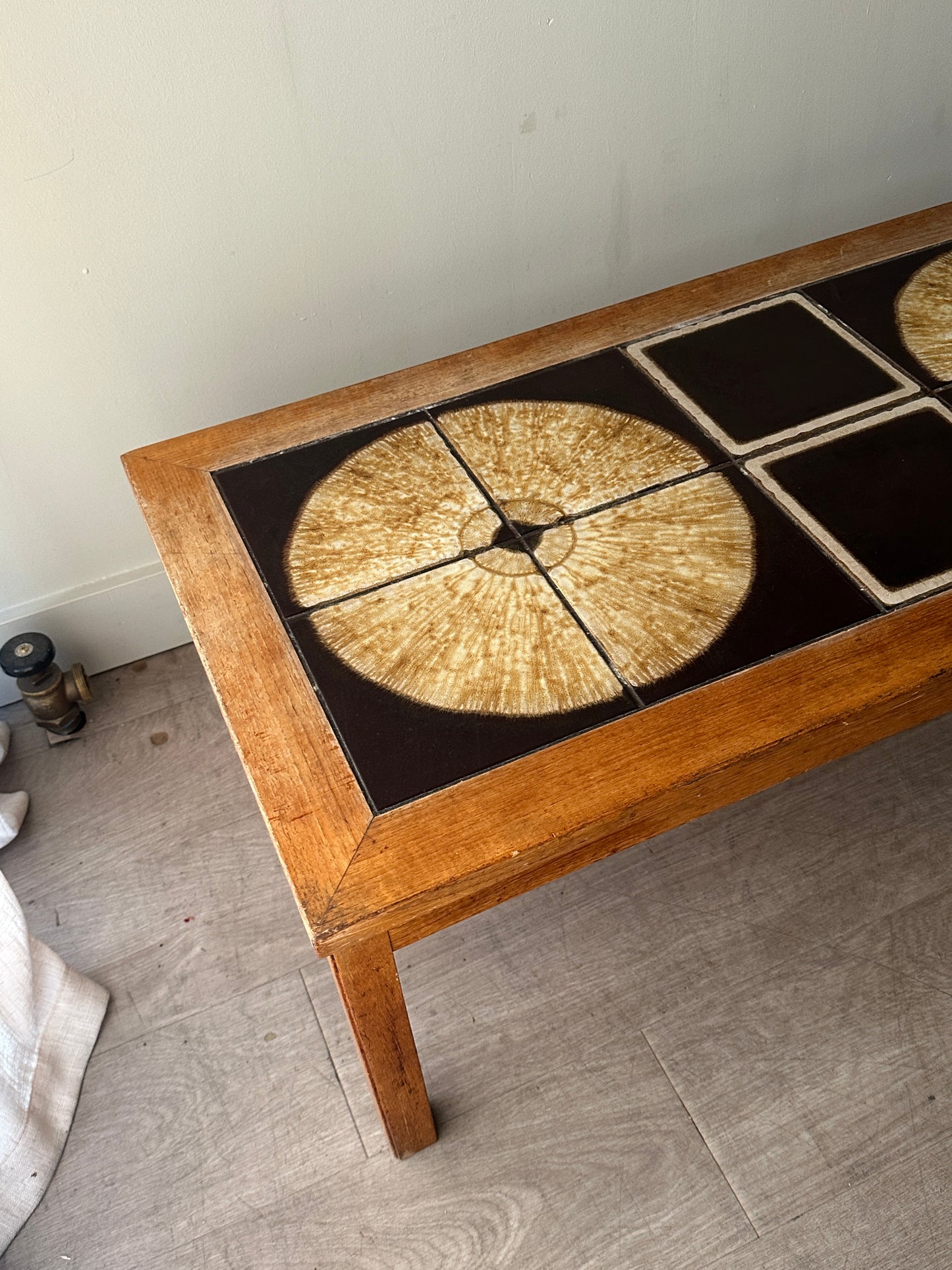 Teak and tile inlay coffee table