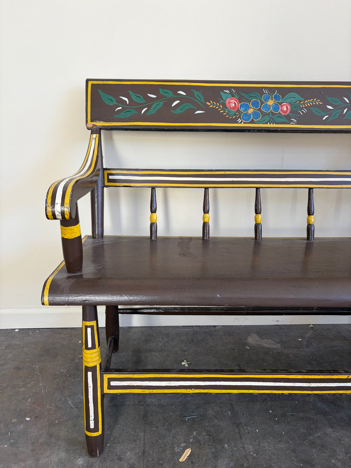 Pennsylvania Sheraton Half Spindle Deacon's Bench