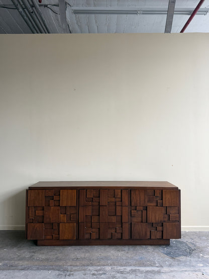 Lane Brutalist walnut 9 drawer dresser