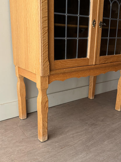 Danish oak & stained glass cabinet