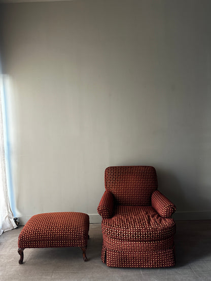 Basket weave fabric armchair with ottoman