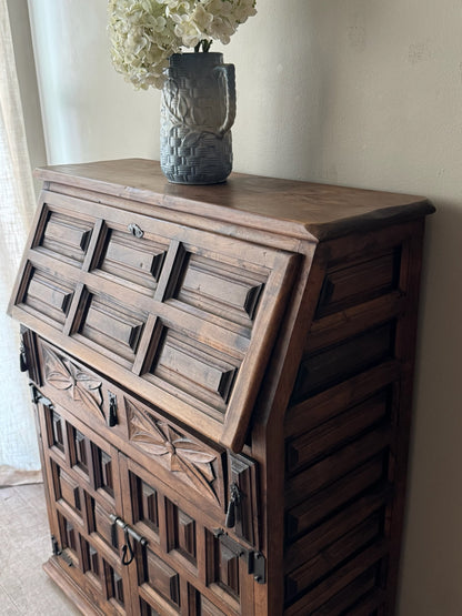 Spanish carved pine secretary cabinet