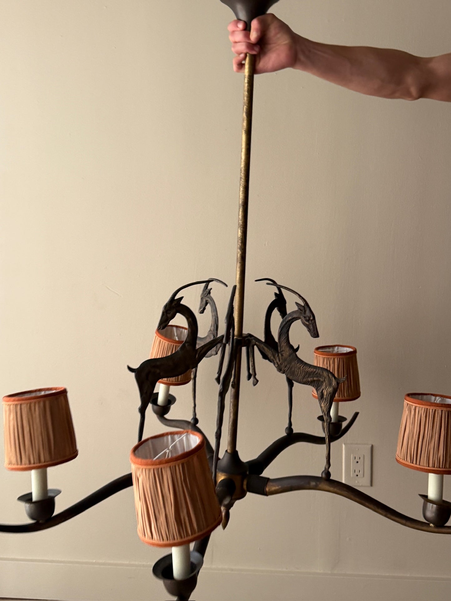Deco bronze gazelle chandelier