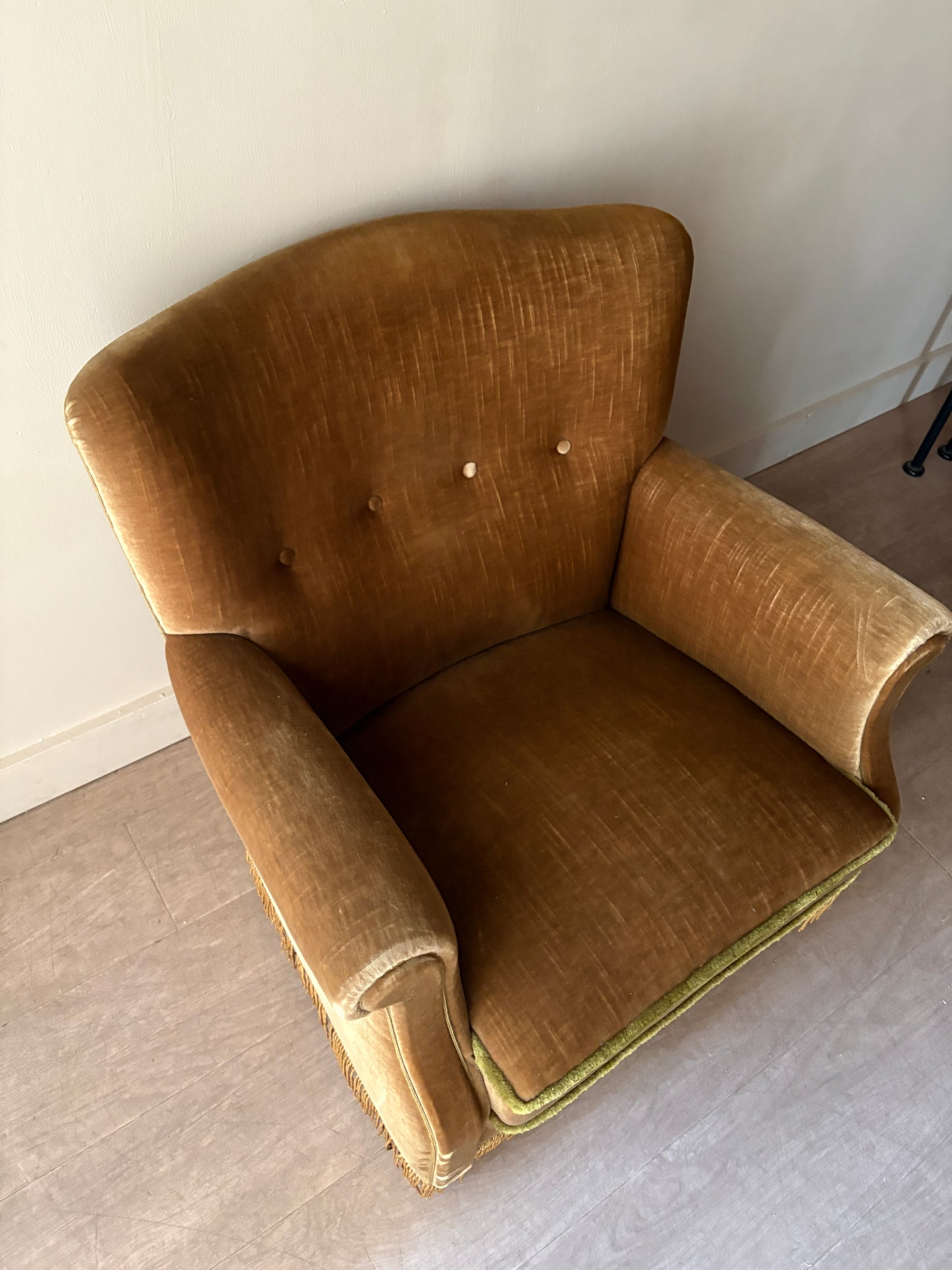 Danish olive mohair lounge chair