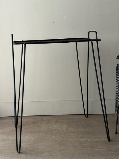 Black metal mesh side table (left)