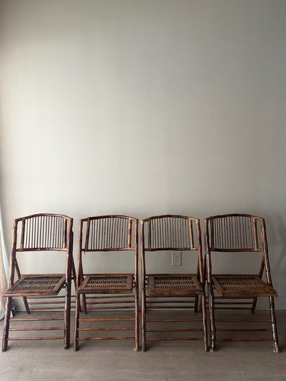Rattan & pencil reed folding chairs. Sold in pairs.