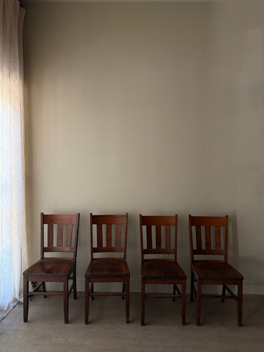 Mission oak dining chairs. Sold as a set of 4.