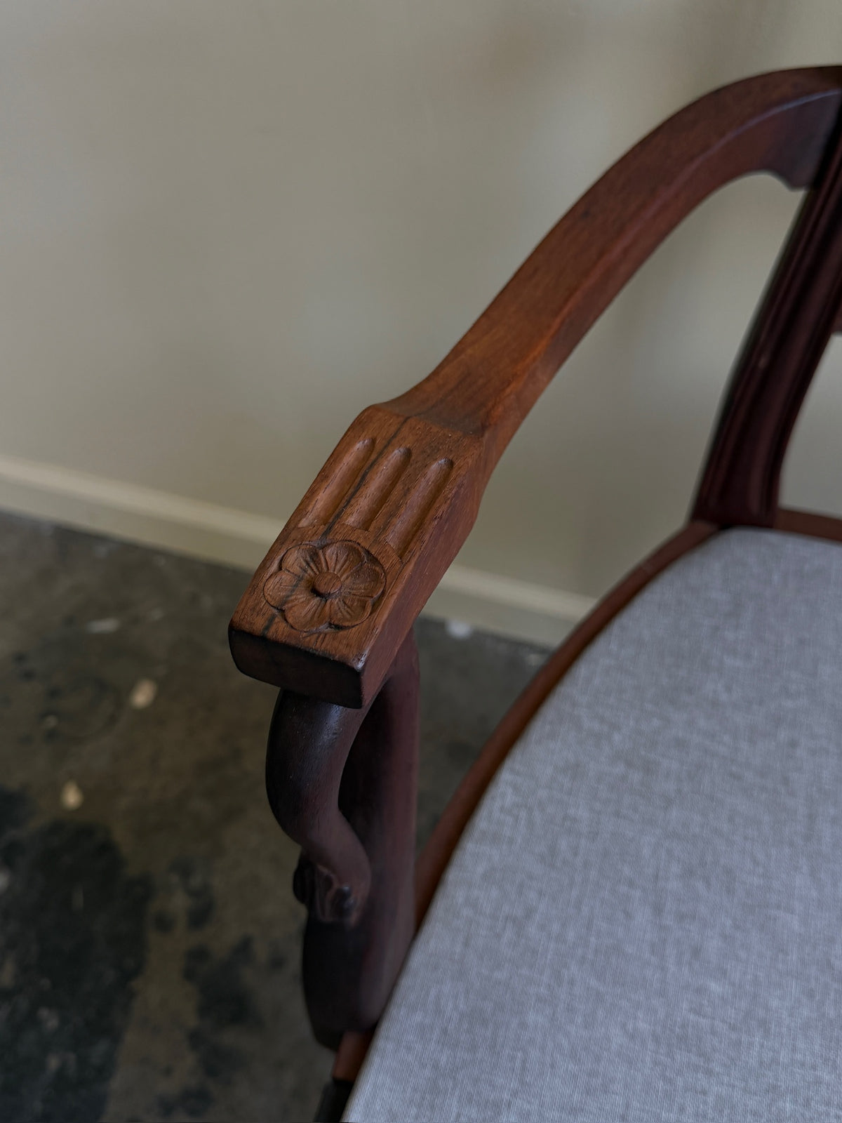 Carved mixed wood armchair
