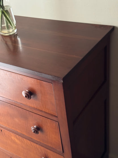 Pennsylvania Federal tiger maple and cherry tallboy dresser