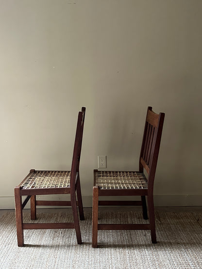 Oak dining chairs. Sold in pair.