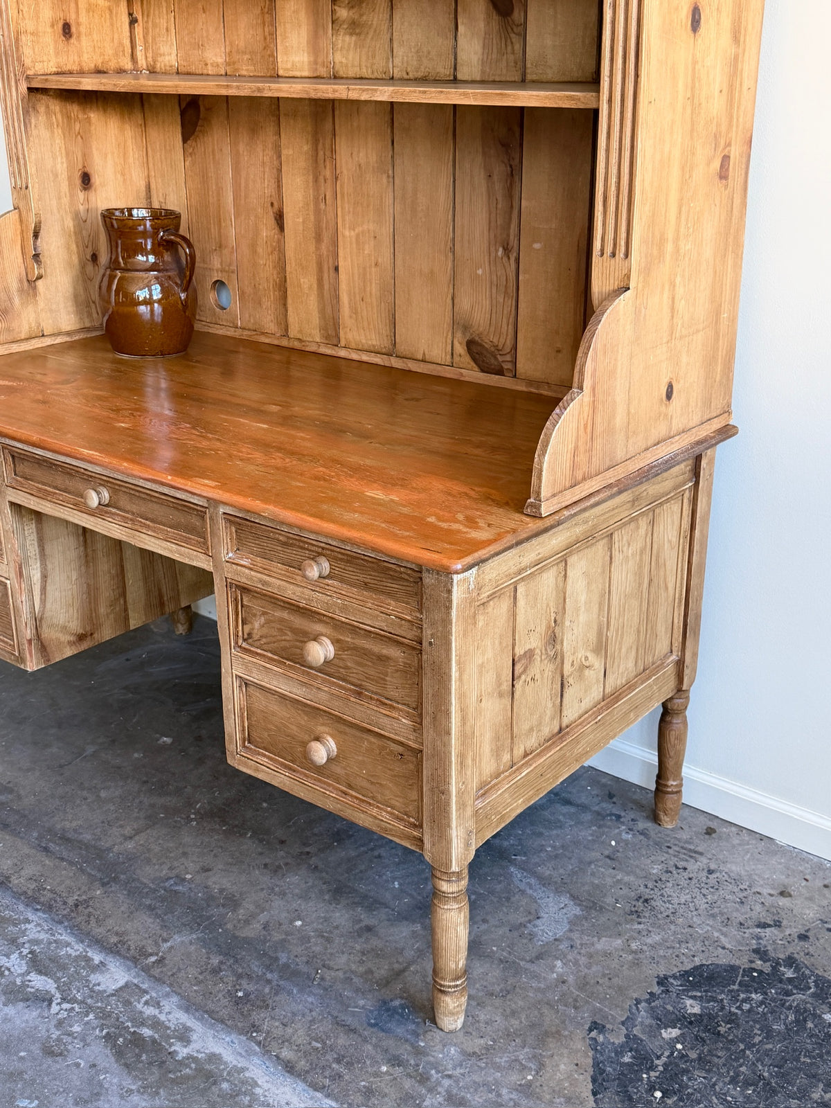 Scandinavian Pine Two Piece Desk with bookcase