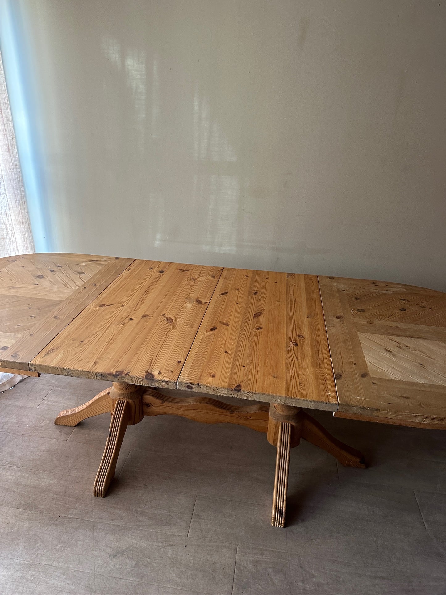 Swedish pine extending trestle dining table