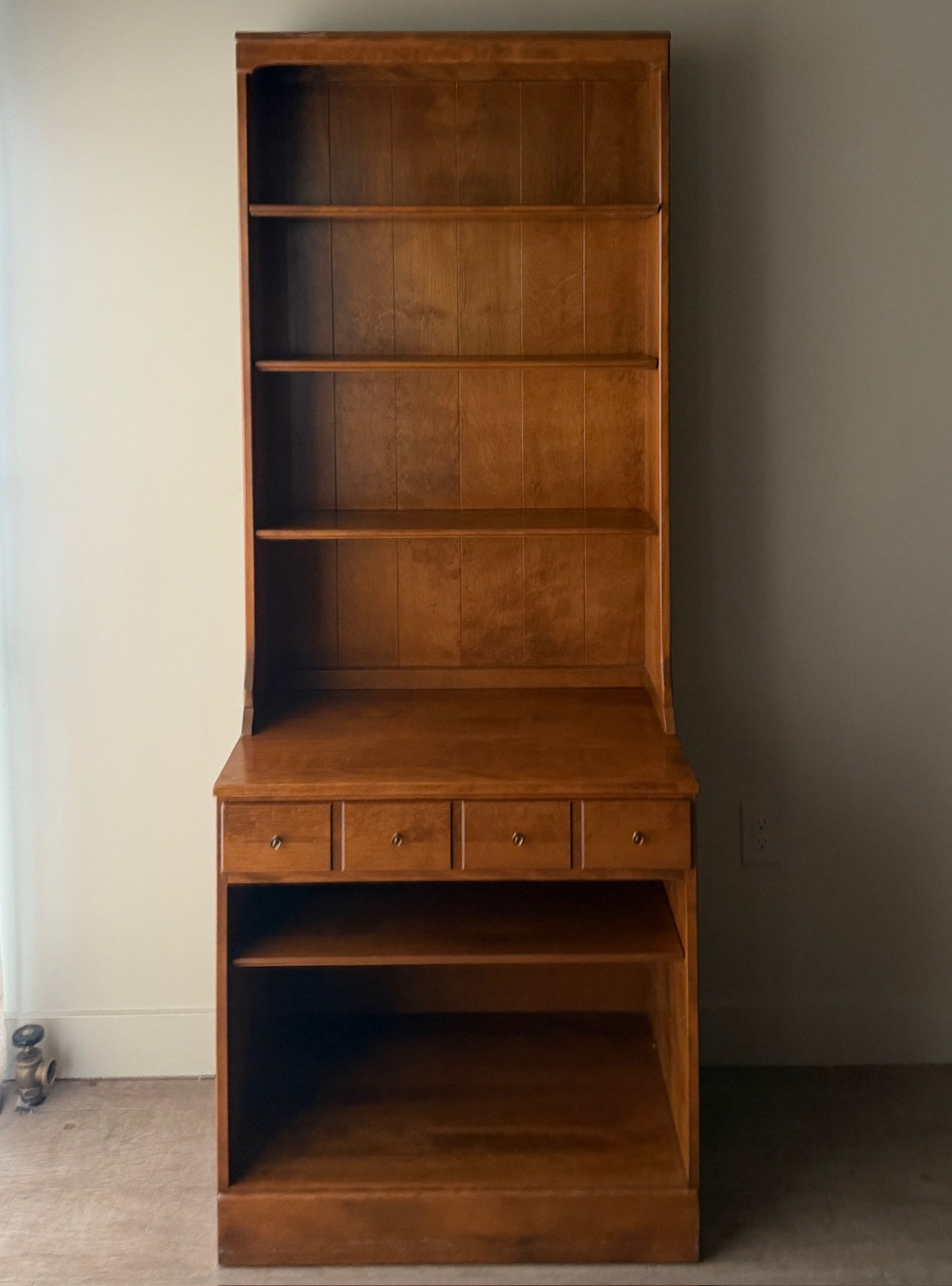 Narrow maple two piece hutch