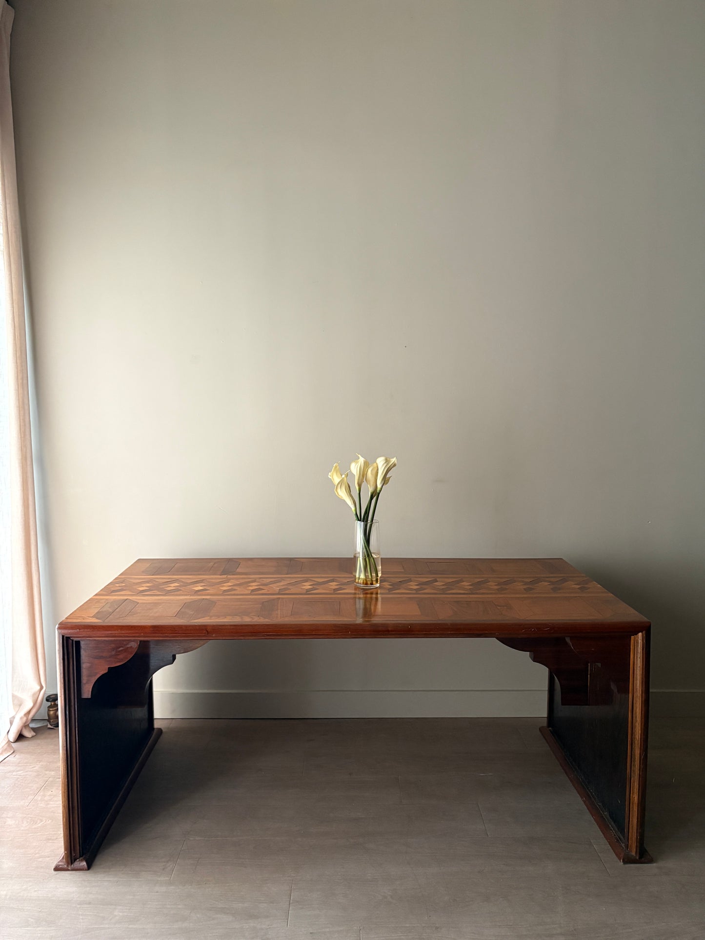 Deco inlaid walnut library table