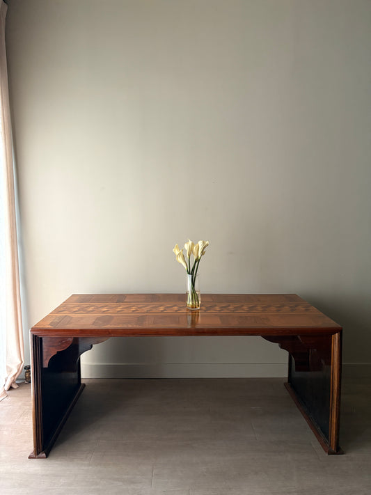 Deco inlaid walnut library table