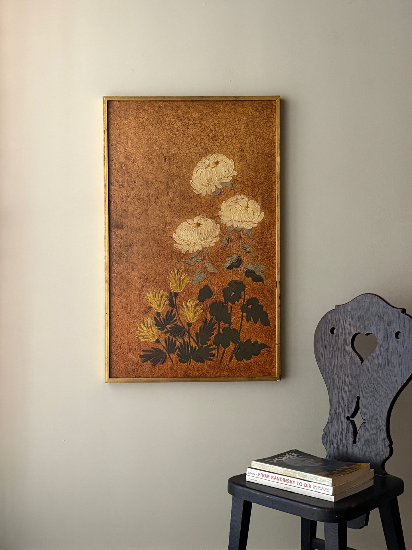 Chrysanthemum painting on corkboard