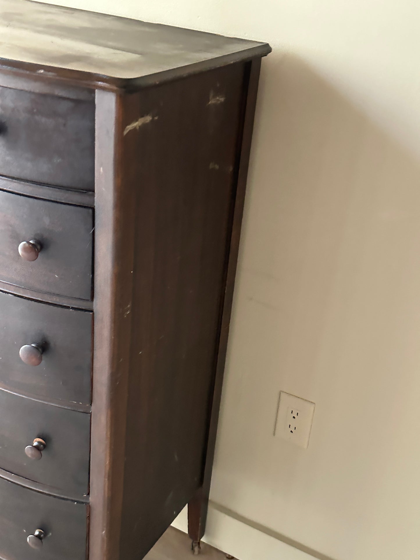 Dark walnut bow front dresser