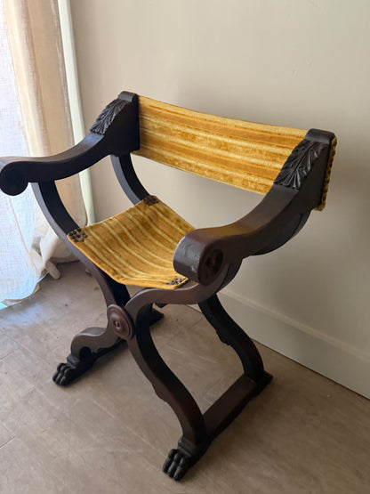 Folding mahogany and velvet vanity chair