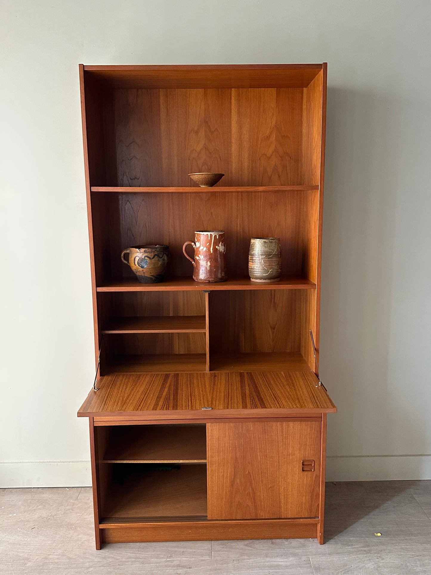 Danish teak two piece secretary hutch