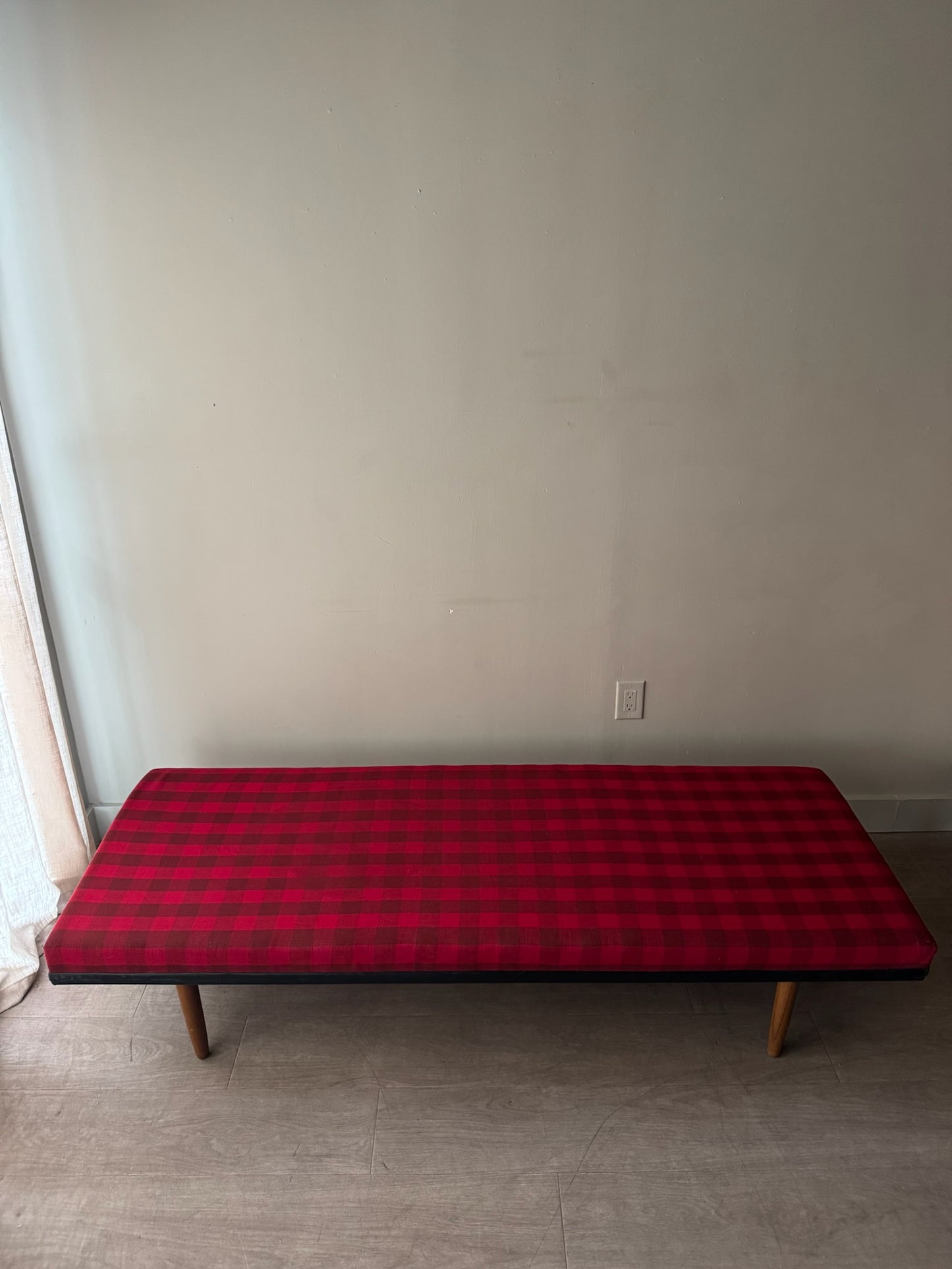 Danish plaid upholstered beech daybed