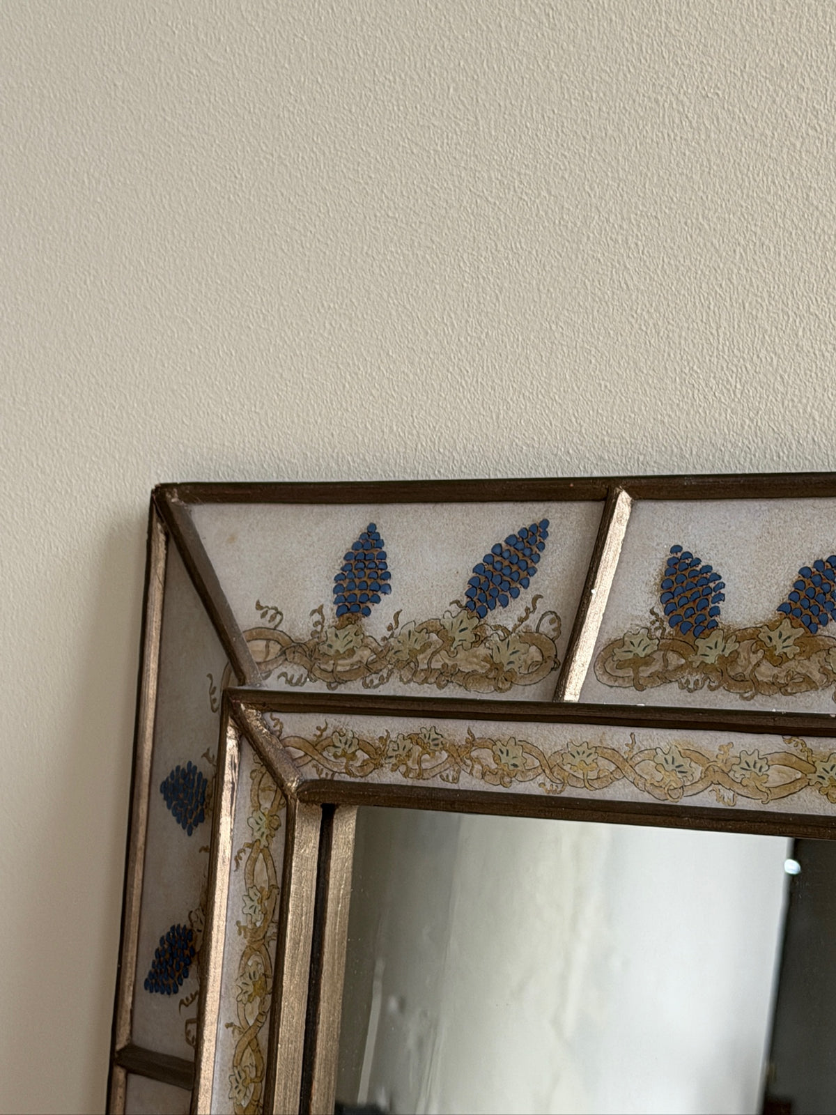 Reverse painted glass mirror
