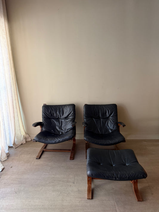 Elsa and Nordahl Solheim kengu leather armchair without ottoman (left)