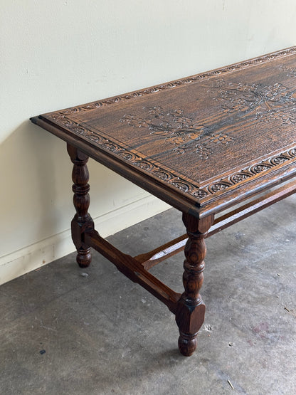 Carved oak coffee table