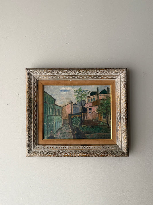 American School cityscape. Signed.