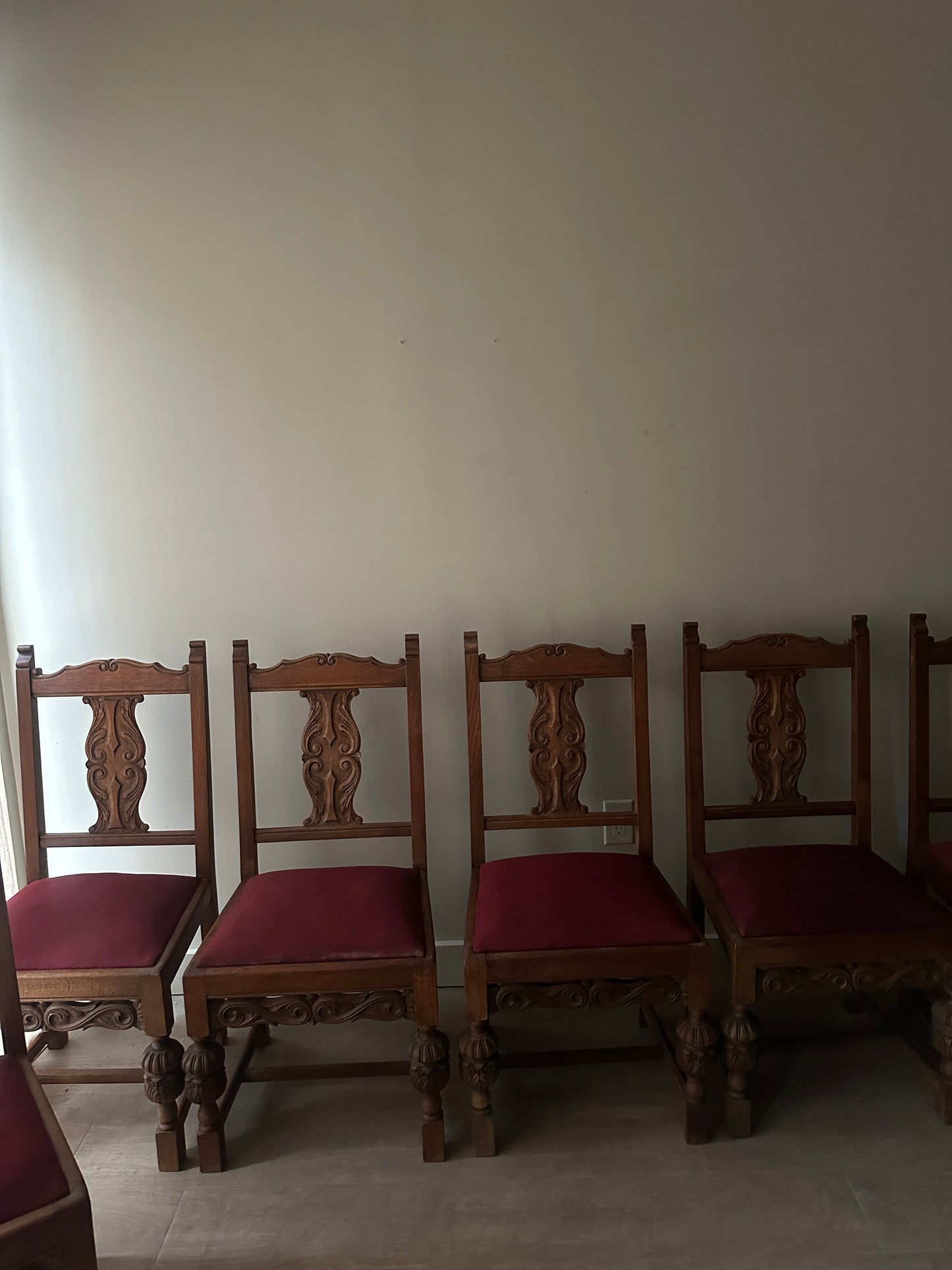 6 upholstered oak dining chairs. Sets of 2.
