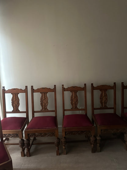 6 upholstered oak dining chairs. Sets of 2.