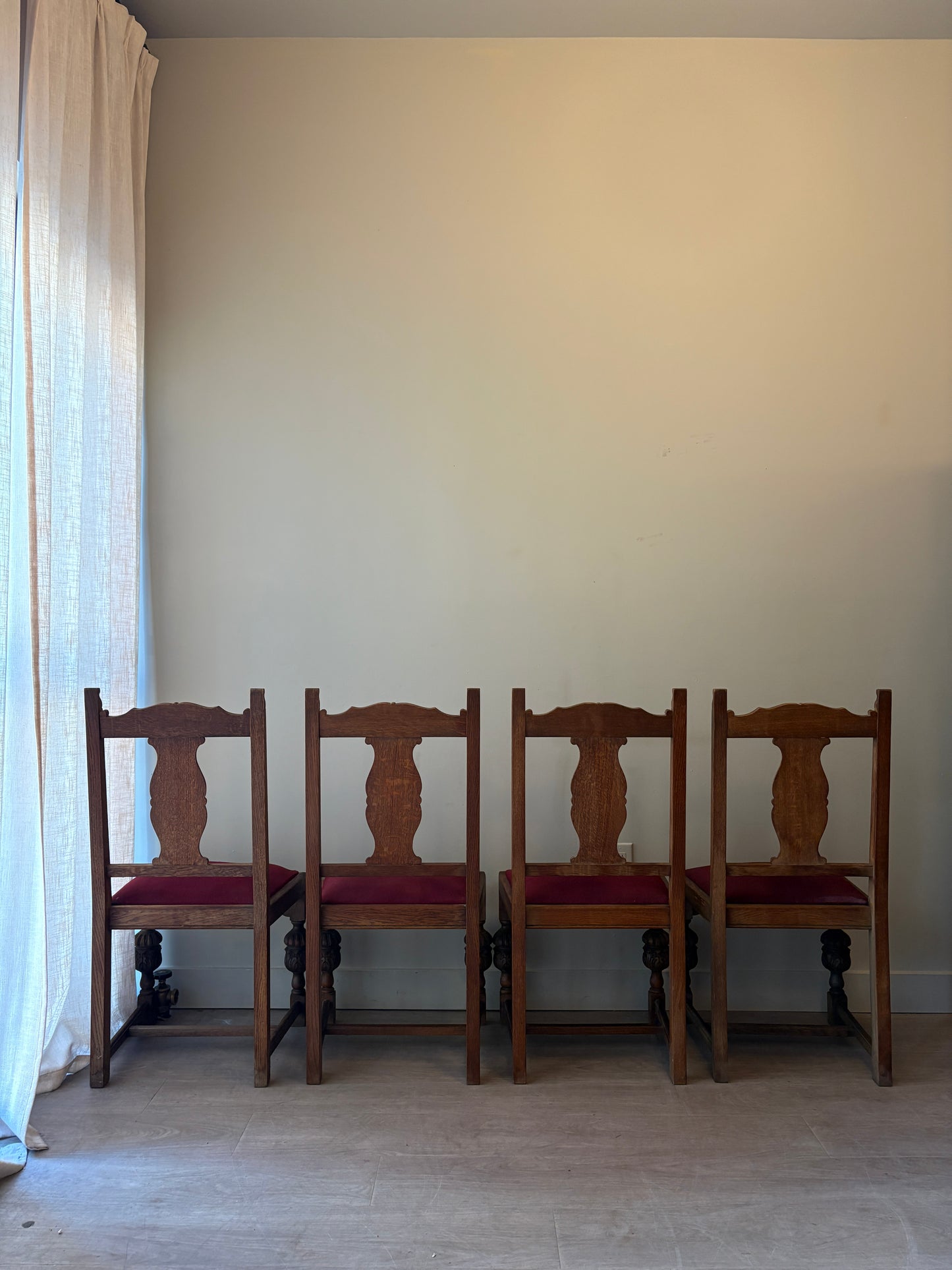 6 upholstered oak dining chairs. Sets of 2.