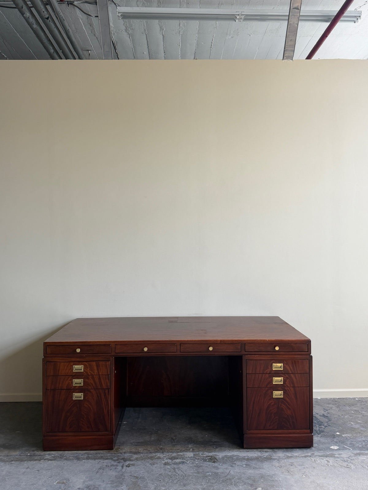 Walnut and mahogany campaign executive desk